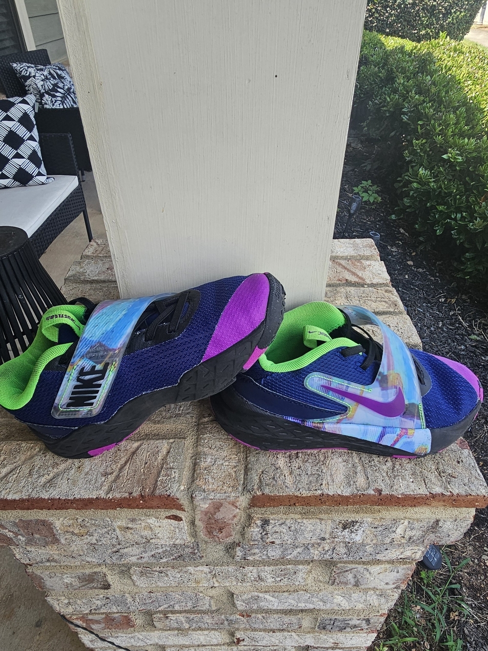 Nike Kids Navy & Purple Sneakers with Neon Green Lining